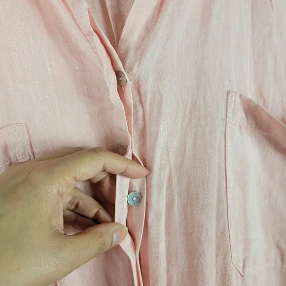 J. Jill Pink Love Linen Slub Long Sleeve Button Up Shirt Pink - Picture 6 of 12